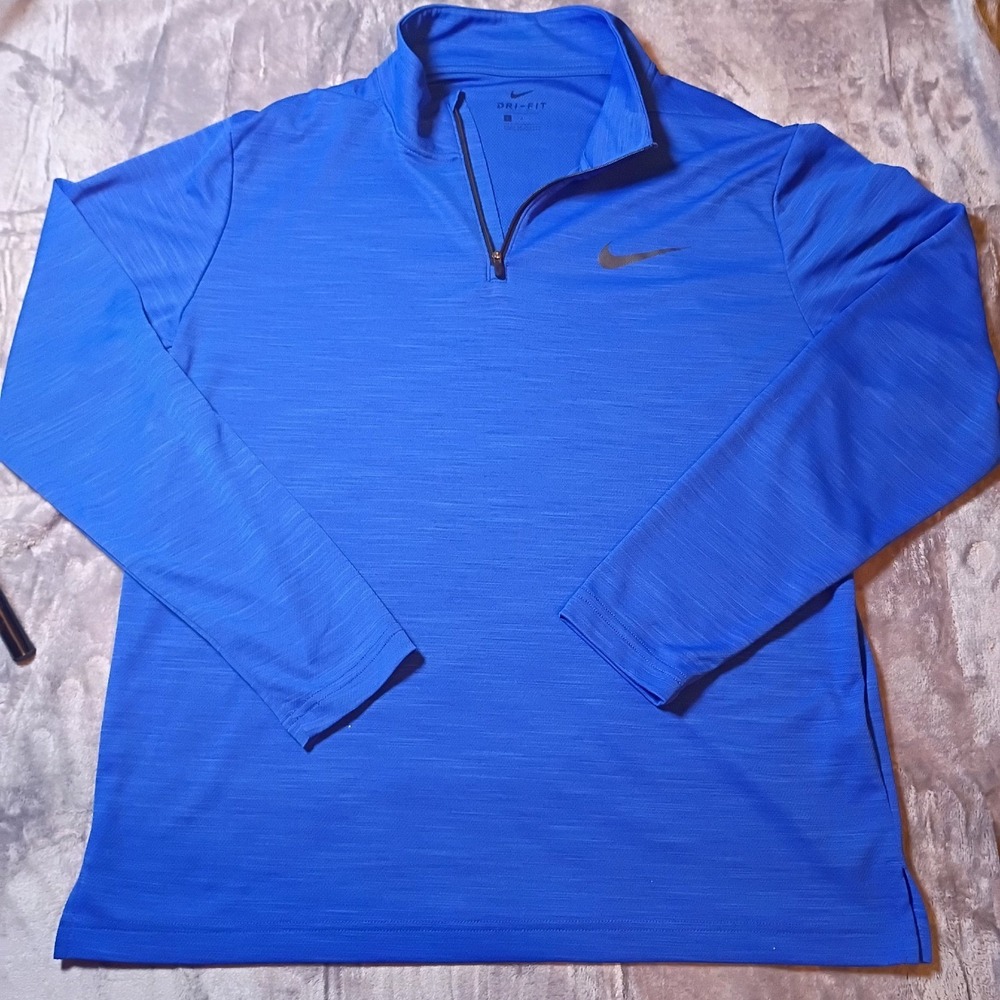 Nike Dri-FIT Mens Large Royal Blue‎ Heathered Quarter Zip Pullover 716711-412